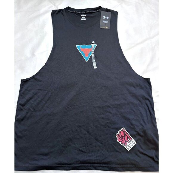 Under Armour Project Rock Shirt Mens XL Black Under bull Tank Top run gym - Picture 1 of 6